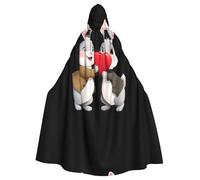 WHJDPP Mantello con cappuccio e papillon con due piccoli conigli che tengono cuori d'amore stampati per Halloween e cosplay