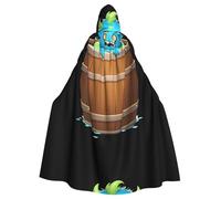 WHJDPP Mantello con cappuccio e papillon per Halloween, per adulti, con stampa di Little Monster in the Barrel