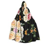 WHJDPP Mantello con cappuccio per adulti con immagine di rose, color crema, stile shabby chic, senza cerniera, per Halloween