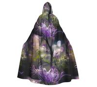 WHJDPP Mantello con cappuccio per adulti con stampa floreale viola in fiore per Halloween, mantello con cappuccio super grande senza cerniera