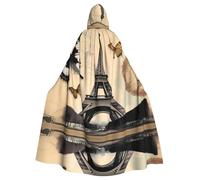 WHJDPP Mantello con cappuccio per adulti e feste in costume e eventi a tema, motivo: Torre Eiffel di Parigi con farfalle