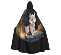 WHJDPP Mantello con cappuccio per Halloween, cucciolo di lupo nella caverna, per adulti, con papillon, per feste in costume, cosplay