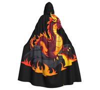 WHJDPP Mantello con cappuccio per Halloween, motivo: drago di fuoco nella lava, con papillon, per feste in costume, cosplay
