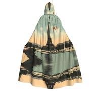 WHJDPP Mantello con cappuccio vintage con stampa di cartoline di Parigi, per Halloween, giochi di ruolo e feste in costume, comodo e resistente
