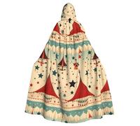 WHJDPP Mantello con cappuccio vintage con stampa di sfondo circo per Halloween per adulti con papillon per feste in costume, cosplay