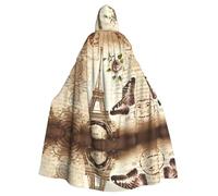 WHJDPP Mantello con cappuccio vintage Parigi Torre Eiffel con farfalle e stampe per costumi - Mantello lungo con cappuccio durevole