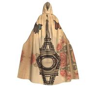 WHJDPP Mantello con cappuccio vintage Parigi Torre Eiffel Farfalla Stampe Halloween Adulto per feste in costume ed eventi a tema