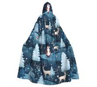 WHJDPP Neve notte Babbo Natale e cervo stampato Halloween adulto mantello con cappuccio mantello con papillon per feste in costume, cosplay