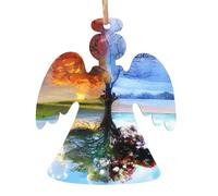 WHJDPP Ornamenti natalizi in legno a forma di angelo, 1 pezzo, quattro stagioni, stampa albero della vita, da appendere agli alberi di Natale