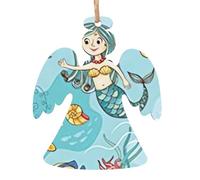 WHJDPP Ornamenti natalizi in legno a forma di angelo, 1 pezzo, sirena, meduse tropicali, pesci rossi, tifosi cavallucci marini, stampa da appendere