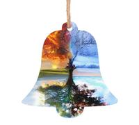 WHJDPP Ornamenti natalizi in legno a forma di campana, 1 pezzo, quattro stagioni, stampa dell'albero della vita, da appendere agli alberi di Natale