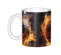WHJDPP Pallacanestro sul fuoco e acqua fiamma spruzzando foto tazza in ceramica tazze per cappuccino, latte, cereali, yogurt, latte, bevande calde o fredde Forno a microonde