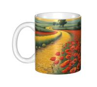 WHJDPP Papaveri Campo Giallo Brick Road Picture tazza in ceramica Tazze per cappuccino, latte, cereali, yogurt, latte, bevande calde o fredde Forno a microonde
