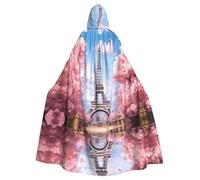 WHJDPP Parigi Street Torre Eiffel rosa stampa floreale Halloween adulto mantello con cappuccio per feste in costume ed eventi a tema