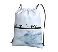 WHJDPP Penguins on the Iceberg Prints, zaino con coulisse, leggero, impermeabile, con tasca con cerniera, per palestra, viaggi, yoga ed escursionismo