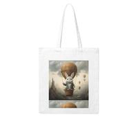 WHJDPP Piccolo coniglio grigio su mongolfiera Picture Woman Canvas Tote Bag Forte e durevole per viaggi, shopping, taglia unica quotidiana