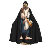 WHJDPP Piccolo riccio che suona il flauto immagine Halloween adulto mantello con cappuccio mantello con papillon per feste in costume, cosplay
