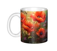WHJDPP Poppies in Bloom Tazza in ceramica per cappuccino, latte, cereali, yogurt, latte, bevande calde o fredde Forno a microonde