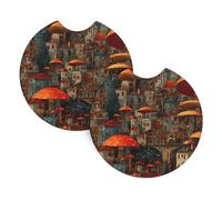 Whjdpp Portabicchieri bianco asciutto rosso con stampa di funghi città, 2 pezzi, impermeabile e veloce per auto, camion, SUV e navi