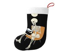 WHJDPP Scheletro che legge un libro illustrato stampato calze decorative natalizie Aggiungi allegria festiva ad Halloween, Natale