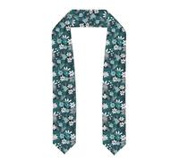 WHJDPP Scialle di laurea appiattito Stola Teal Grigio e Bianco Stampa floreale Buon drappo non facile da deformare, Appiattito, Taglia unica