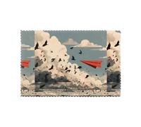 WHJDPP Set di 6 tovagliette di carta con stampa di aeroplani e uccelli, per tavolo da pranzo, lavabili, resistenti al calore e alle pieghe, per decorazioni per la casa