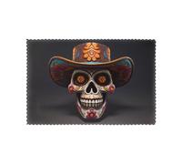 WHJDPP Set di 6 tovagliette messicane con motivo teschio di Halloween per tavolo da pranzo, 30,5 x 45,7 cm, resistenti al calore, lavabili e durevoli, per cucina, casa, hotel
