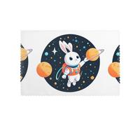 WHJDPP Set di 6 tovagliette per tavolo da pranzo con stampa di coniglio spaziale nell'universo, per case e banchetti, facili da pulire a temperatura ambiente per un uso duraturo