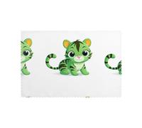 WHJDPP Set di 6 tovagliette verdi con stampa di piccole tigri per tavolo da pranzo, per casa e banchetti, facili da pulire a temperatura ambiente per un uso duraturo