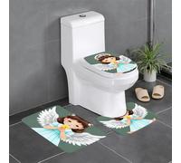 WHJDPP Set di tappeti da bagno antiscivolo con stampa di graziosi angeli, 3 pezzi, tappetini ovali e rettangolari per WC, toeletta e servizi igienici