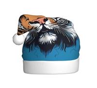 WHJDPP Sfondo blu illustrazione tigre Immagine Cappelli di Natale della peluche degli uomini e delle donne, cappelli adulti del partito di festa di Capodanno