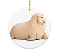 WHJDPP Simpatico ciondolo rotondo in ceramica con stampa di tricheco a forma di albero di Natale, 7,4 cm, squisito e durevole