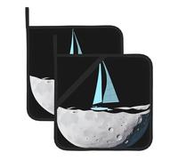 WHJDPP Sottovaso isolato quadrato con stampa di barca a vela sulla luna, 2 pezzi, dotato di una comoda corda laterale per appenderlo facilmente