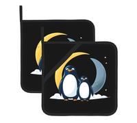 WHJDPP Sottovaso isolato quadrato con stampa di pinguini spaziali sulla luna, 2 pezzi, dotato di una comoda corda laterale per appenderlo facilmente
