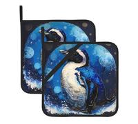 WHJDPP Sottovaso isolato quadrato con stampa di pinguino blu sulla luna, 2 pezzi, dotato di una comoda corda laterale per appenderlo facilmente