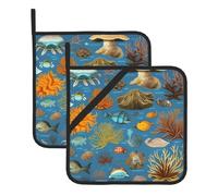 WHJDPP Sottovaso quadrato isolato con illustrazioni di vita marina, 2 pezzi, dotato di una comoda corda laterale per appenderlo facilmente