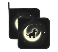 WHJDPP Sottovaso quadrato isolato con stampa di cucciolo di ombra nella luna, 2 pezzi, dotato di una comoda corda laterale per appenderlo facilmente