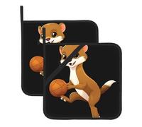 WHJDPP Sottovaso quadrato isolato con stampa di donnola che gioca a calcio, 2 pezzi, dotato di una comoda corda laterale per appenderlo facilmente