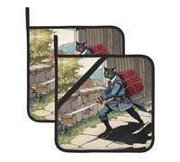 WHJDPP Sottovaso quadrato isolato con stampa di gatto che trasporta spada, 2 pezzi, dotato di una comoda corda laterale per appenderlo facilmente