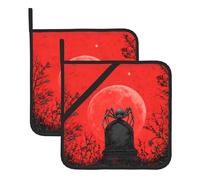 WHJDPP Sottovaso quadrato isolato con stampa di luna rossa, 2 pezzi, dotato di una comoda corda laterale per appenderlo facilmente