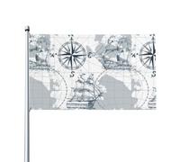 WHJDPP Stampa nautica con mappa della barca a vela 0,9 x 1,5 m, bandiere decorative per esterni, in poliestere di alta qualità, per cortile, patio e display festivi