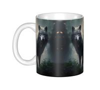 WHJDPP Tazza in ceramica con immagine di due lupi, per cappuccino, latte, cereali, yogurt, latte, bevande calde o fredde, forno a microonde