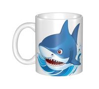 WHJDPP Tazza in ceramica con squalo blu tra le onde, per cappuccino, latte, cereali, yogurt, latte, bevande calde o fredde Forno a microonde