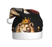 WHJDPP Un leone in finery si siede su un trono Immagine Cappelli di Natale in peluche da uomo e da donna, tappi per feste di Capodanno per adulti