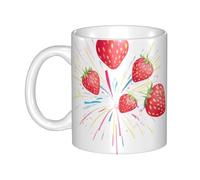 WHJDPP Unique Fireworks Strawberry Picture tazza tazza in ceramica per cappuccino, latte, cereali, yogurt, latte, bevande calde o fredde forno a microonde