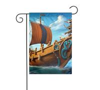 WHJDPP Vikings, bandiere da giardino con stampa di barca, 30,5 x 45,7 cm, per decorazione da cortile, larghezza asta asta di 3 cm (solo bandiera, asta non inclusa)
