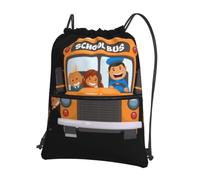 WHJDPP Zaino con cerniera e coulisse con stampa di scuolabus, leggero, impermeabile, con tasca frontale e organizer interno, ideale per viaggi, yoga ed escursioni