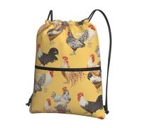 WHJDPP Zaino con coulisse con stampa artistica di pollo, leggero, impermeabile, con tasca con cerniera, per palestra, viaggi, yoga ed escursioni