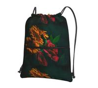 WHJDPP Zaino con coulisse con stampa di girasoli e rose, leggero e impermeabile, con tasca con cerniera, per palestra, viaggi, yoga ed escursionismo