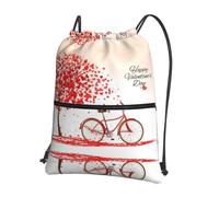 WHJDPP Zaino con coulisse e stampa a cuore rosso con albero di San Valentino - leggero e resistente all'acqua con tasca con cerniera - palestra, viaggi, yoga ed escursionismo